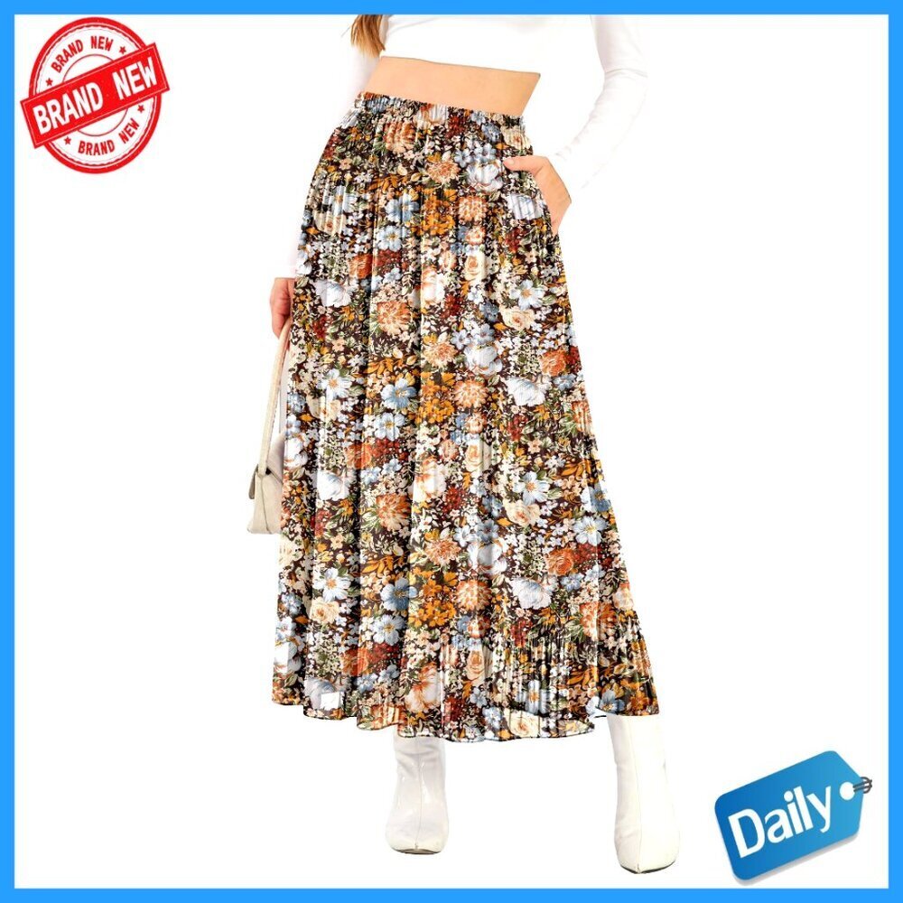 High Waisted Maxi Skirt with Pockets, Elastic Chiffon Boho Long Skirt